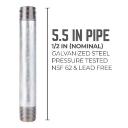 STZ Industries 1/2 in. MIP each X 1/2 in. D MIP Galvanized Steel 5-1/2 in. L Nipple