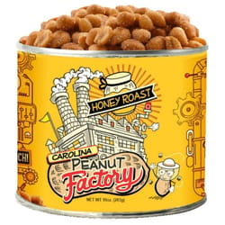 1 in 6 Snacks Carolina Peanut Factory Honey Roasted Peanuts 10 oz Can