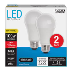 Feit A19 E26 (Medium) LED Bulb Daylight 100 Watt Equivalence 2 pk