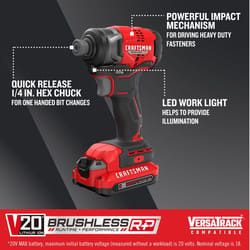 Craftsman V20 1/4 in. Cordless Brushless Impact Driver Kit (Battery & Charger)