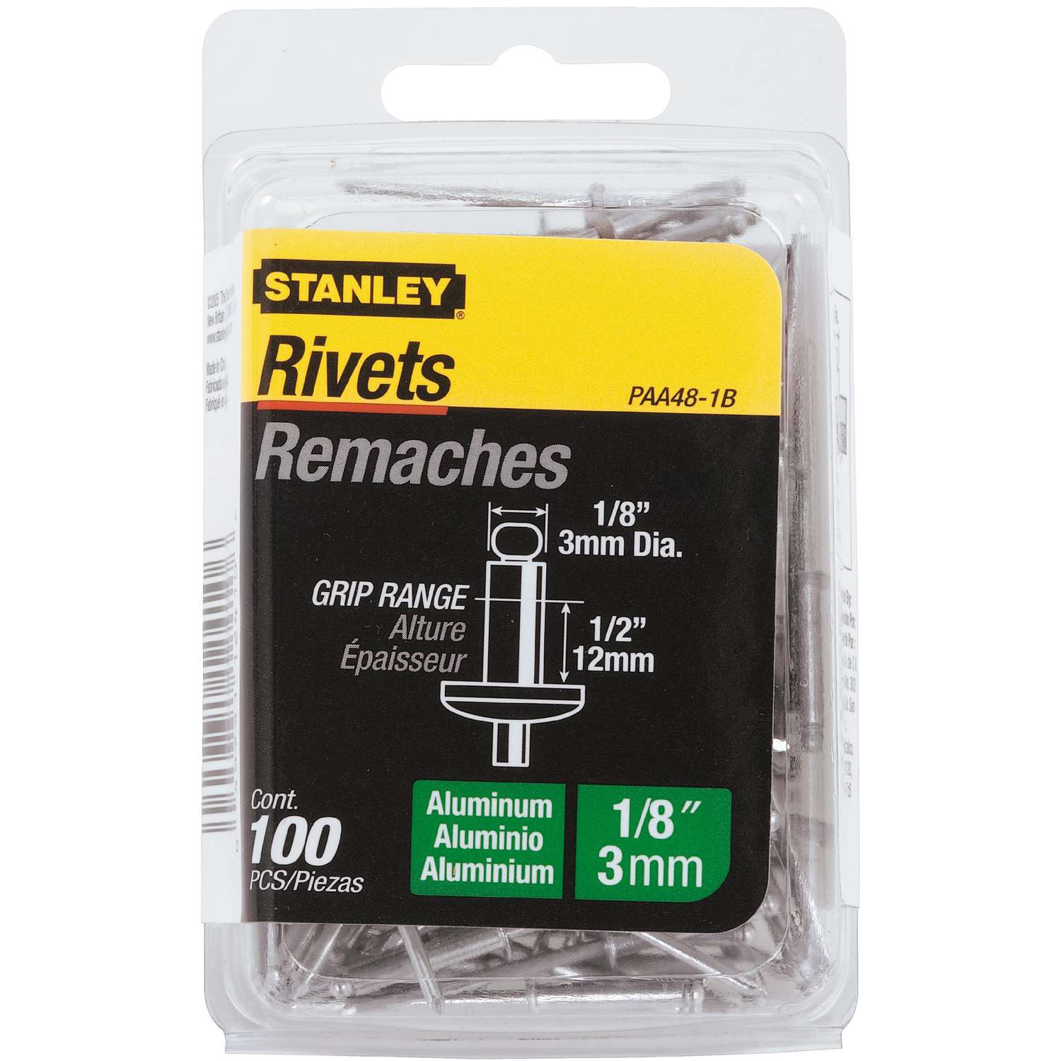 Stanley 1/8 in. D X 1/2 in. Aluminum Blind Rivets Silver 100 pk Ace
