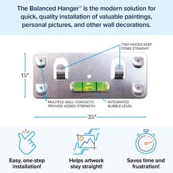 Balanced Hanger Always Level Metallic Silver Heavy Duty Mirror/Picture Hanging Kit 75 lb 1 pk