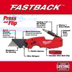 Milwaukee Fastback 8-3/4 in. Folding 6-in-1 Utility Knife Red 1 pc