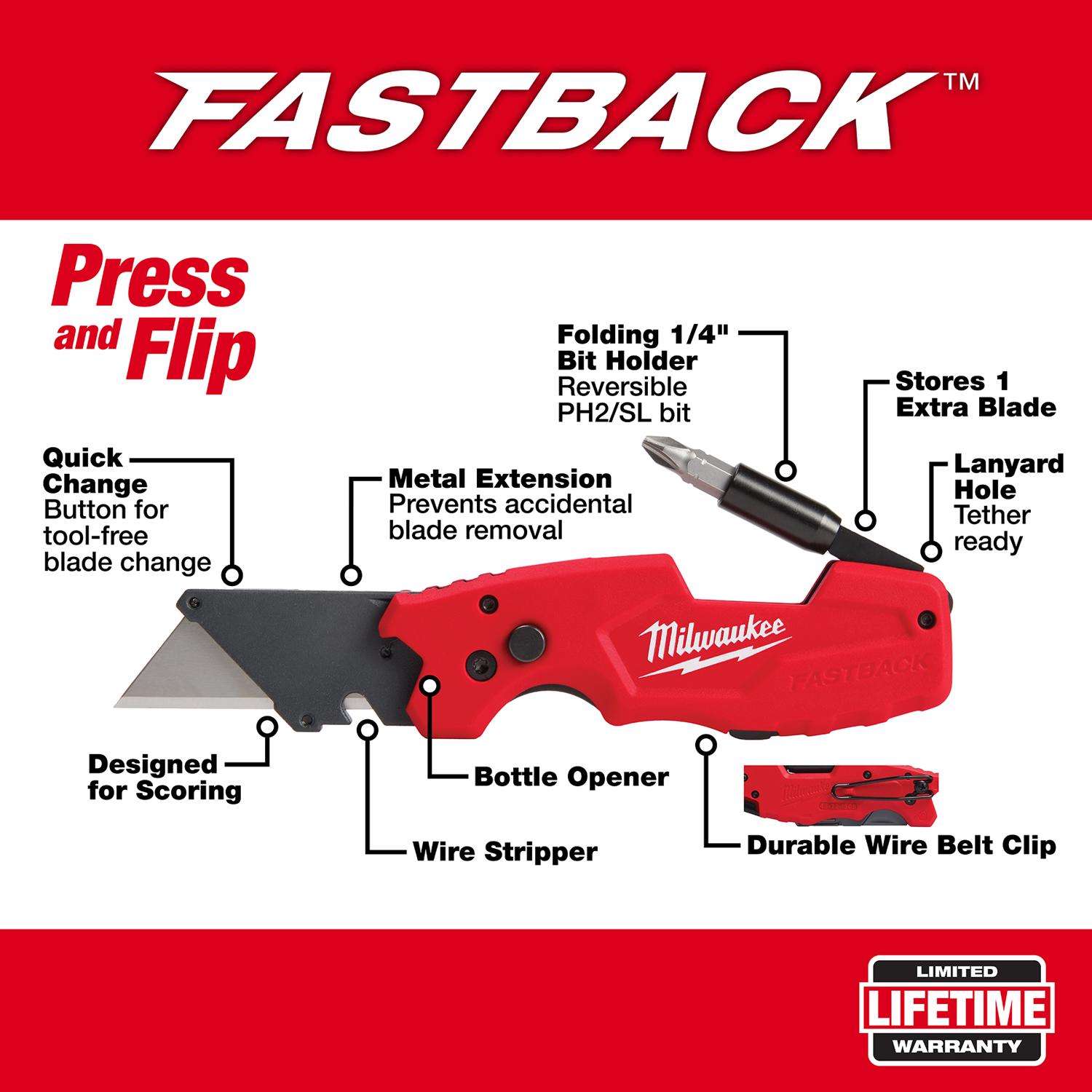 Milwaukee Fastback 8-3/4 in. Folding 6-in-1 Utility Knife Red 1 pc - Ace  Hardware