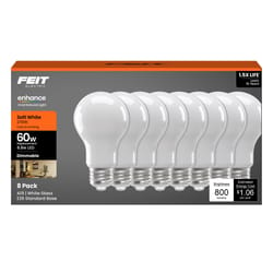 Feit A19 E26 (Medium) LED Bulb Soft White 60 Watt Equivalence 8 pk