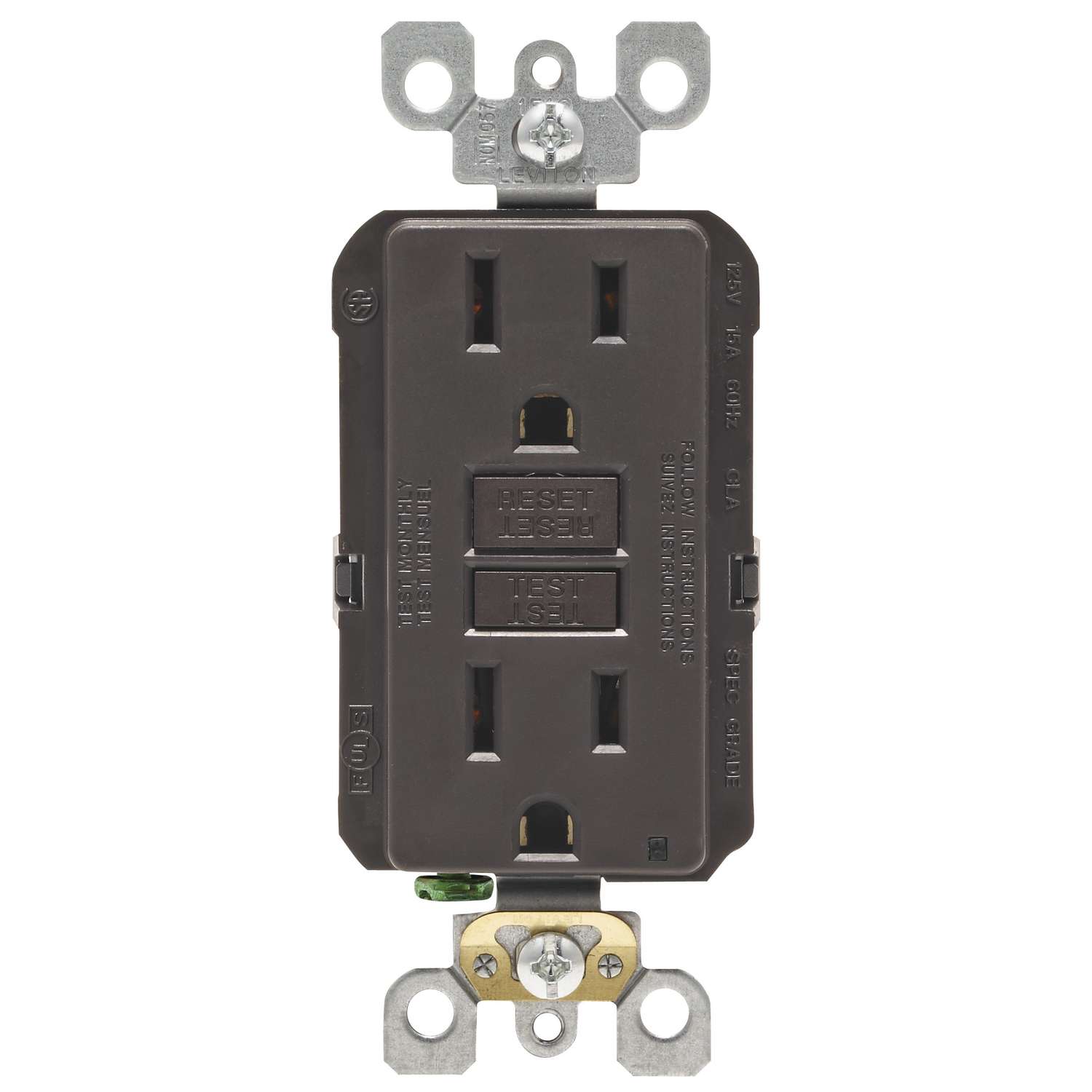 Leviton SmartlockPro 15 amps 125 V Duplex Brown GFCI Outlet 515R 1 pk