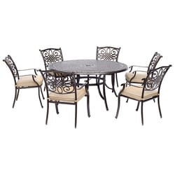 Hanover Traditions 7 pc. Bronze Aluminum Traditional Dining Set Tan Cushions