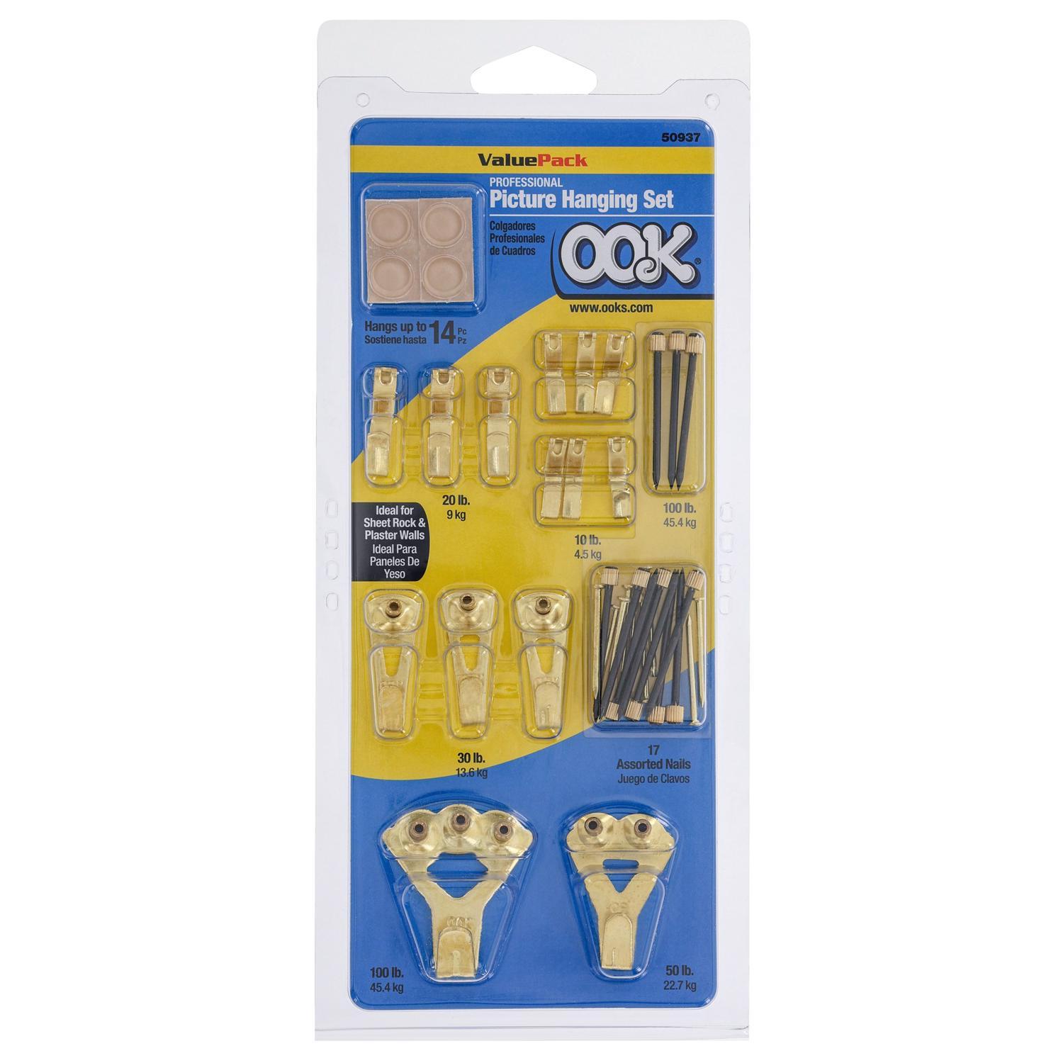 Hillman OOK Brass-Plated Hanger Picture Hanging Kit 100 lb 17 pk Hillman OOK Brass-Plated Hanger Picture Hanging Kit 100 lb 17 pk