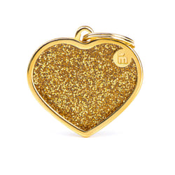 MyFamily Shine Gold Glitter Heart Metal Pet Tags Large