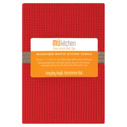 5pk Microfiber Waffle Kitchen Towel And Dish Cloth Set Orange - MU Kitchen