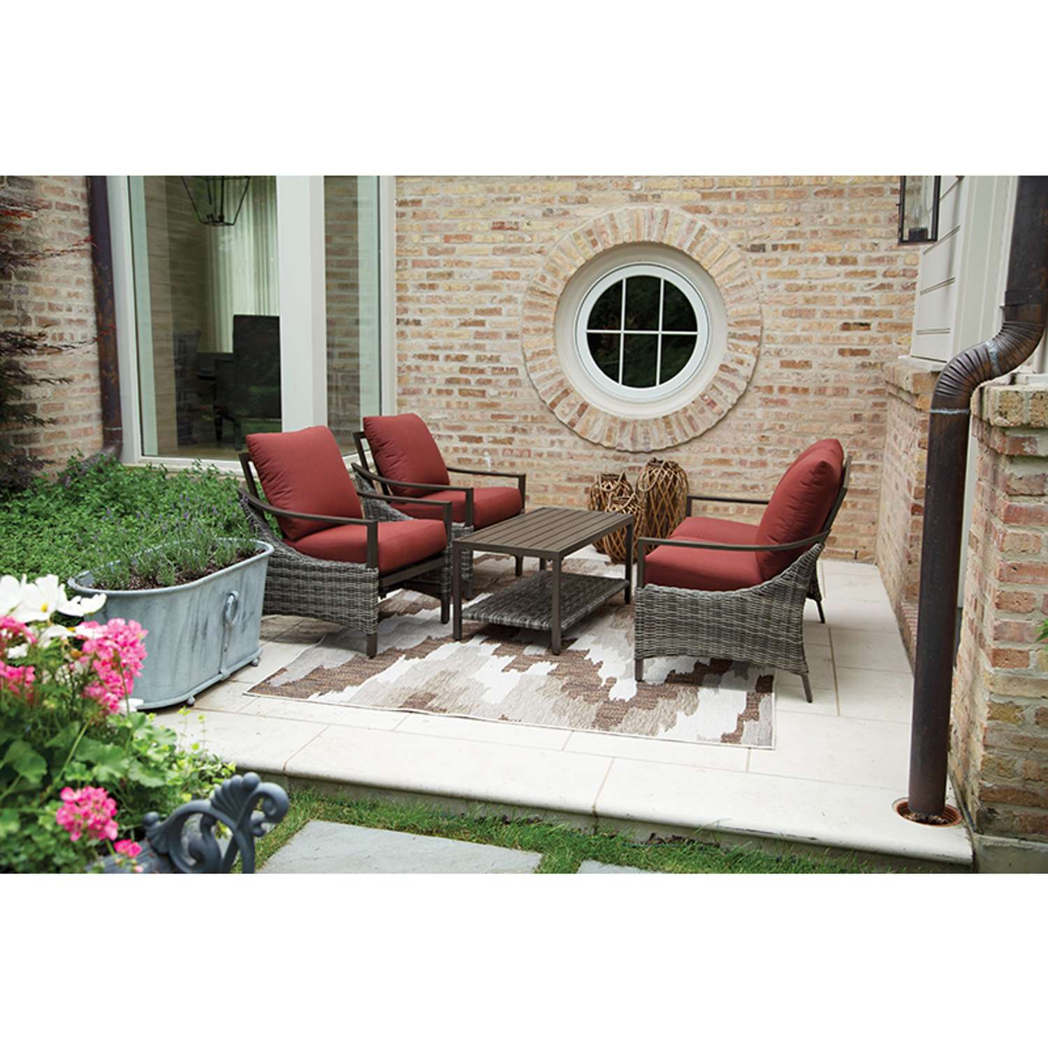 Deep Seat Chair Cushion Pads Set with Rope Belts for Indoor and Outdoor Beige