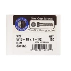 HILLMAN 5/16-18 in. D X 1-1/2 in. L Stainless Steel Hex Head Cap Screw 100 pk