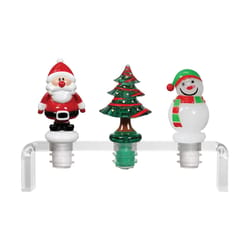 Prodyne Multicolored Acrylic Santa/Snow/Christmas Tree Bottle Stopper