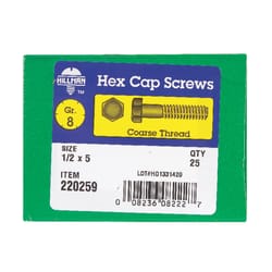 HILLMAN 1/2 in. D X 5 in. L Heat Treated Steel Hex Head Cap Screw 25 pk