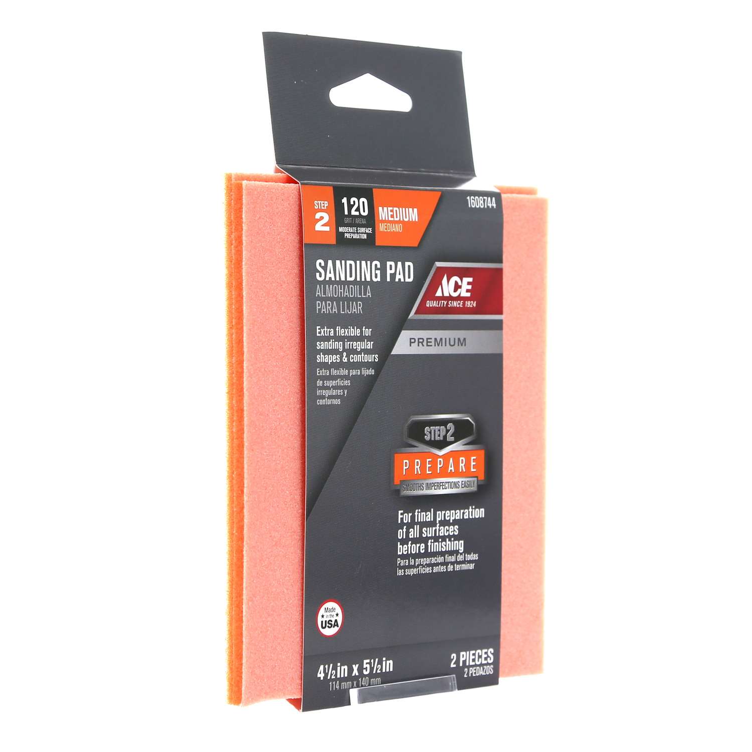 Ace Premium 5 in. L X 41/2 in. W X .2 in. T 120 Grit Medium Sanding
