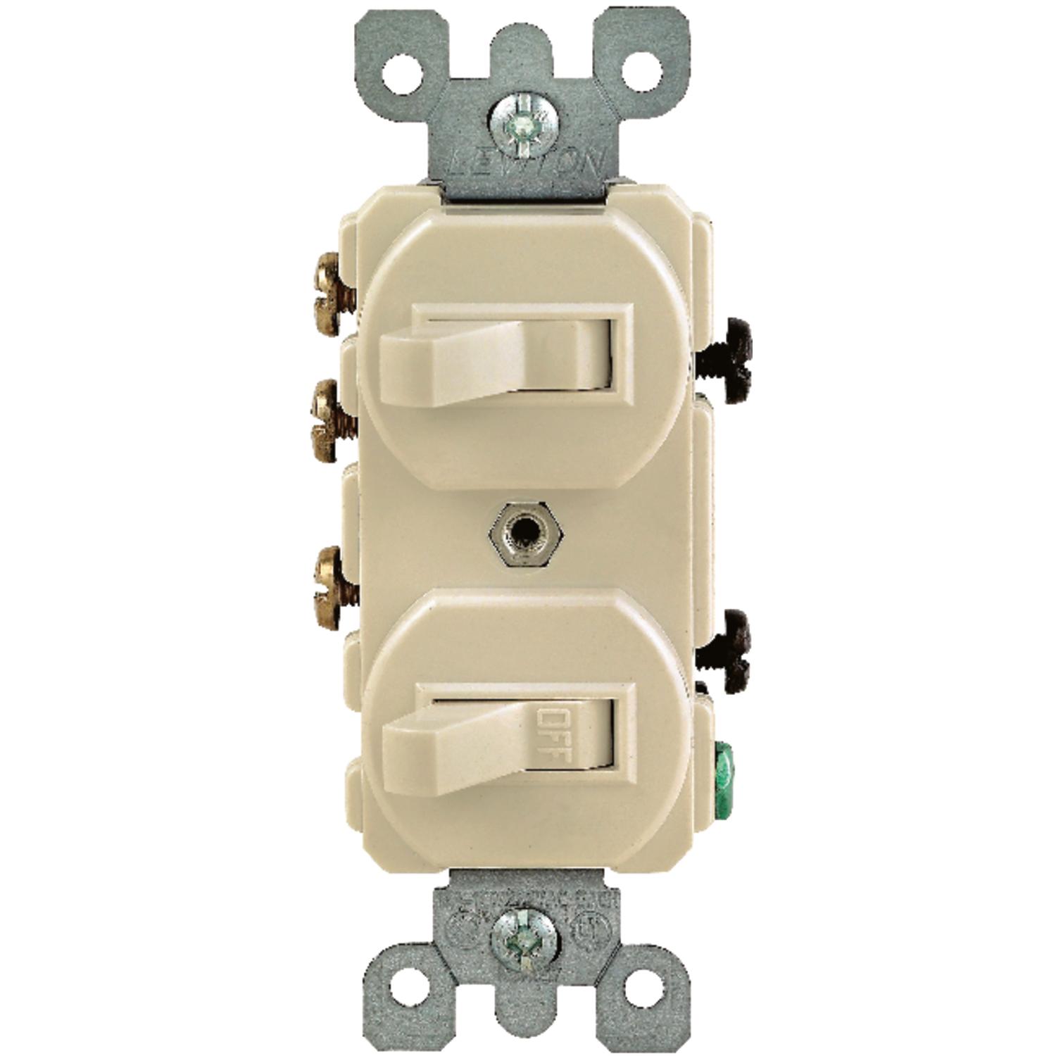 Leviton 15 amps Single Pole or 3-way Rocker Duplex Combination Switch Ivory 1 pk - 05241-IKS - Electrical Switches  sku 05241-IKS