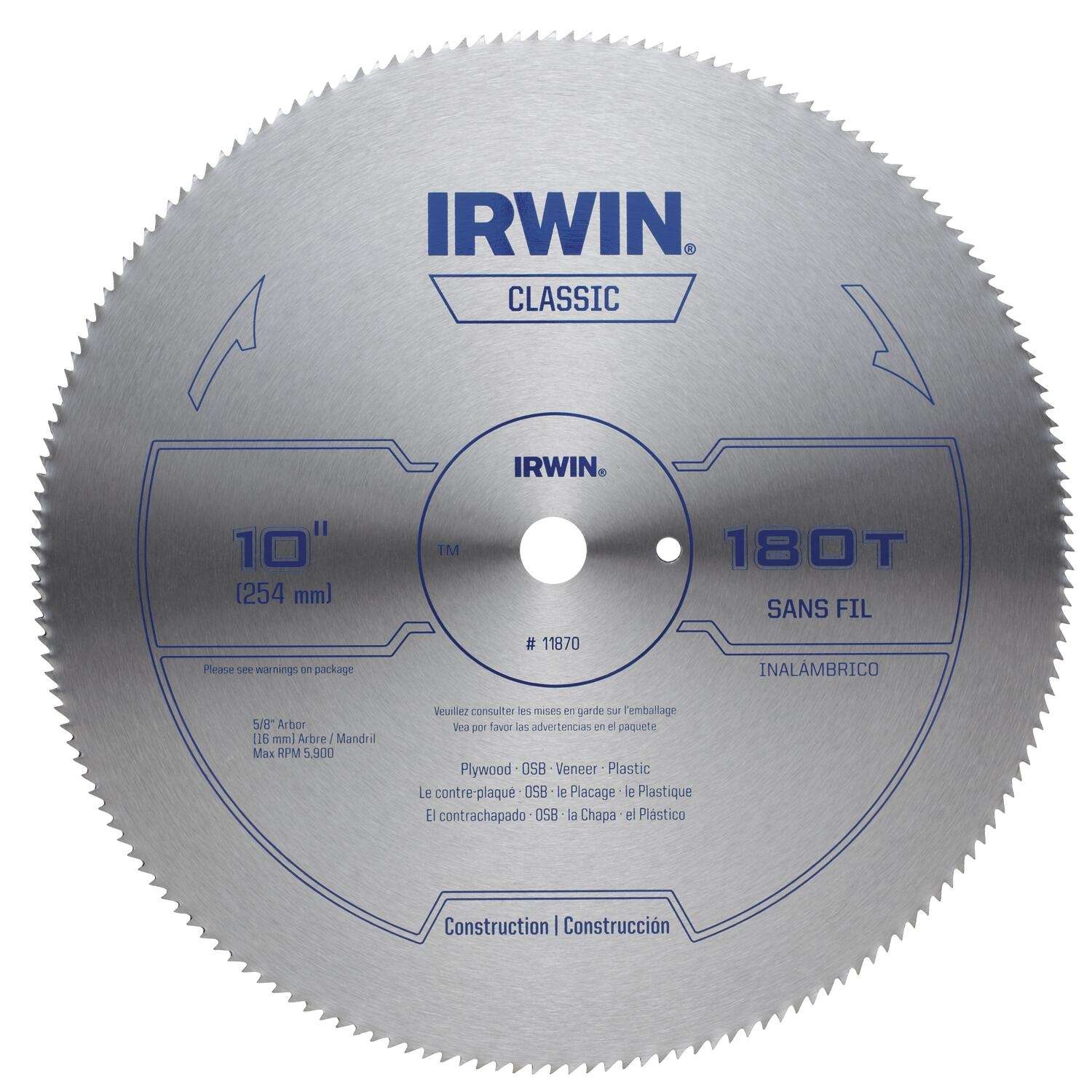 Irwin 10 in. D X 5/8 in. S Classic Steel Circular Saw Blade 180 teeth 1 pk Ace Hardware