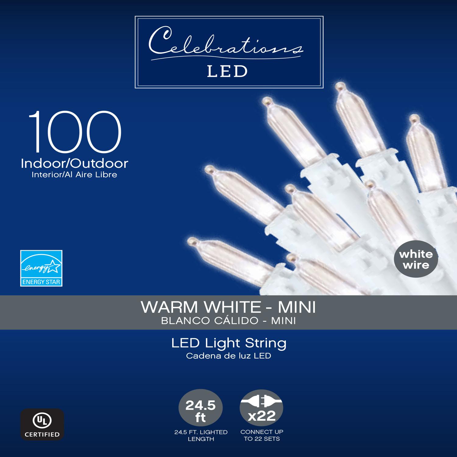 Celebrations LED Mini Warm White 100 ct String Christmas Lights