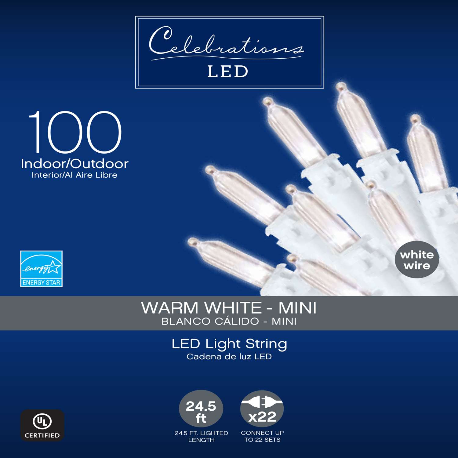 Celebrations LED Mini Warm White 100 ct String Christmas Lights 24.5 ft