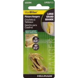 HILLMAN WallBiter Brass-Plated Gold Large Picture Hook 60 lb 3 pk