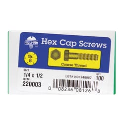 HILLMAN 1/4 in. D X 1/2 in. L Heat Treated Steel Hex Head Cap Screw 100 pk