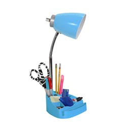 All The Rages Simple Designs 18.5 in. Blue Organizer Desk Lamp with USB Port