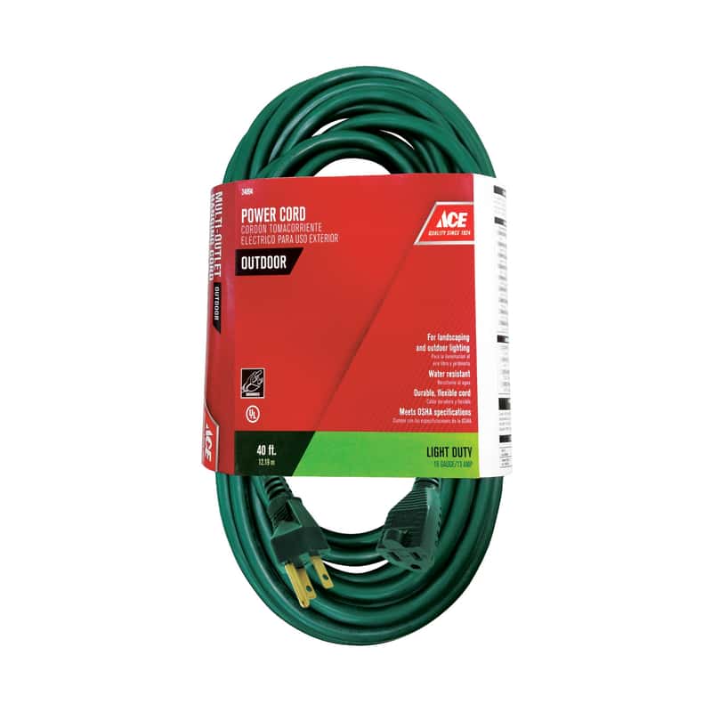 Ace Outdoor 40 ft. L Green Extension Cord 16/3 SJTW Ace Hardware