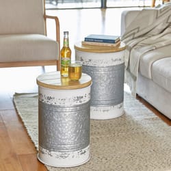 Glitzhome Galvanized Gray Honeycomb Metal/Wood Storage Accent Table