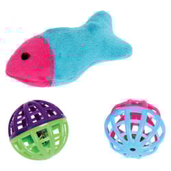 Boss Pet Pet Park Blvd Multicolored Plush Fish & Latice Balls Cat Toy 3 pk