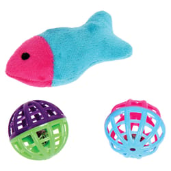 Boss Pet Pet Park Blvd Multicolored Plush Fish & Latice Balls Cat Toy 3 pk