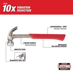 Milwaukee 20 oz Smooth Face Claw Hammer 14 in. Rubber Handle