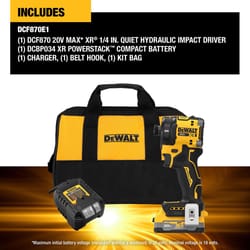 DeWalt 20V MAX XR 1/4 in. Cordless Brushless Hydraulic Impact Driver Kit (Battery & Charger)