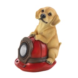 Zingz & Thingz Multicolored Polyresin 8.75 in. H X 6 in. L X 7.25 in. W Dog and Fire Helmet Solar St