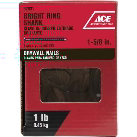 Ace 1-5/8 in. Drywall Bright Steel Nail Flat Head 5 lb Ace 1-5/8 in. Drywall Bright Steel Nail Flat Head 5 lb