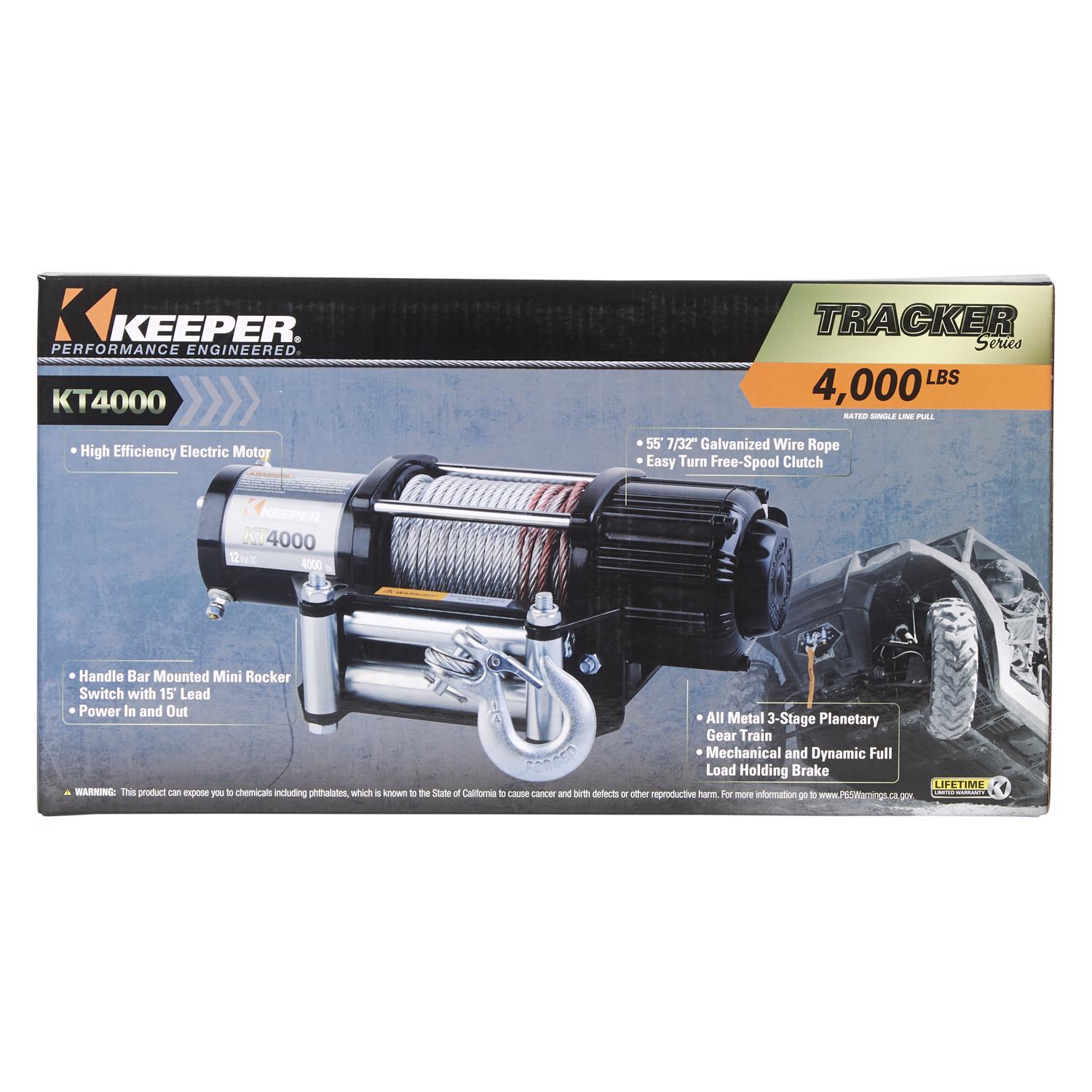 Keeper 55 ft. 4000 lb 1.6 HP Permanent Magnet Electric Automotive Winch -  KT4000