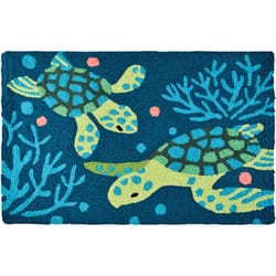 Jellybean 20 in. W X 30 in. L Multi-Color Deep Blue Sea Turtles Polyester Accent Rug