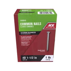 Ace 4D 1-1/2 in. Common Hot-Dipped Galvanized Steel Nail Flat Head 1 lb
