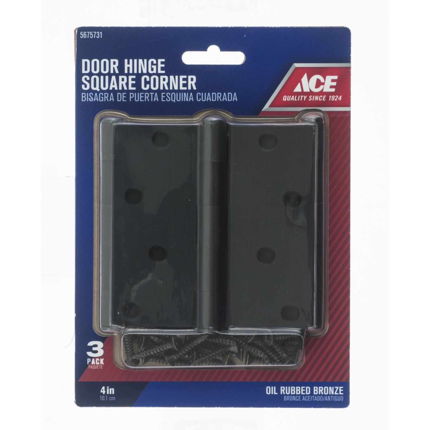 Ace 4 in. L Oil Rubbed Bronze Door Hinge 3 pk - 01-3550-322 - Hardware Accessories  sku 01-3550-322