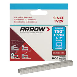 Arrow T50 3/8 in. W X 5/16 in. L 18 Ga. Flat Crown Heavy Duty Staples 1000 pk