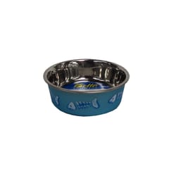 Loving Pets Bella Blue Fish Skeleton Stainless Steel 1 cups Pet Bowl For Cat