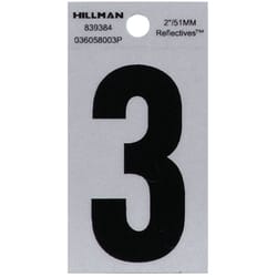 Hillman 2 in. Reflective Black Vinyl Self-Adhesive Number 3 1 pc