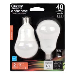Feit Enhance A15 E12 (Candelabra) LED Bulb Soft White 40 Watt Equivalence 2 pk