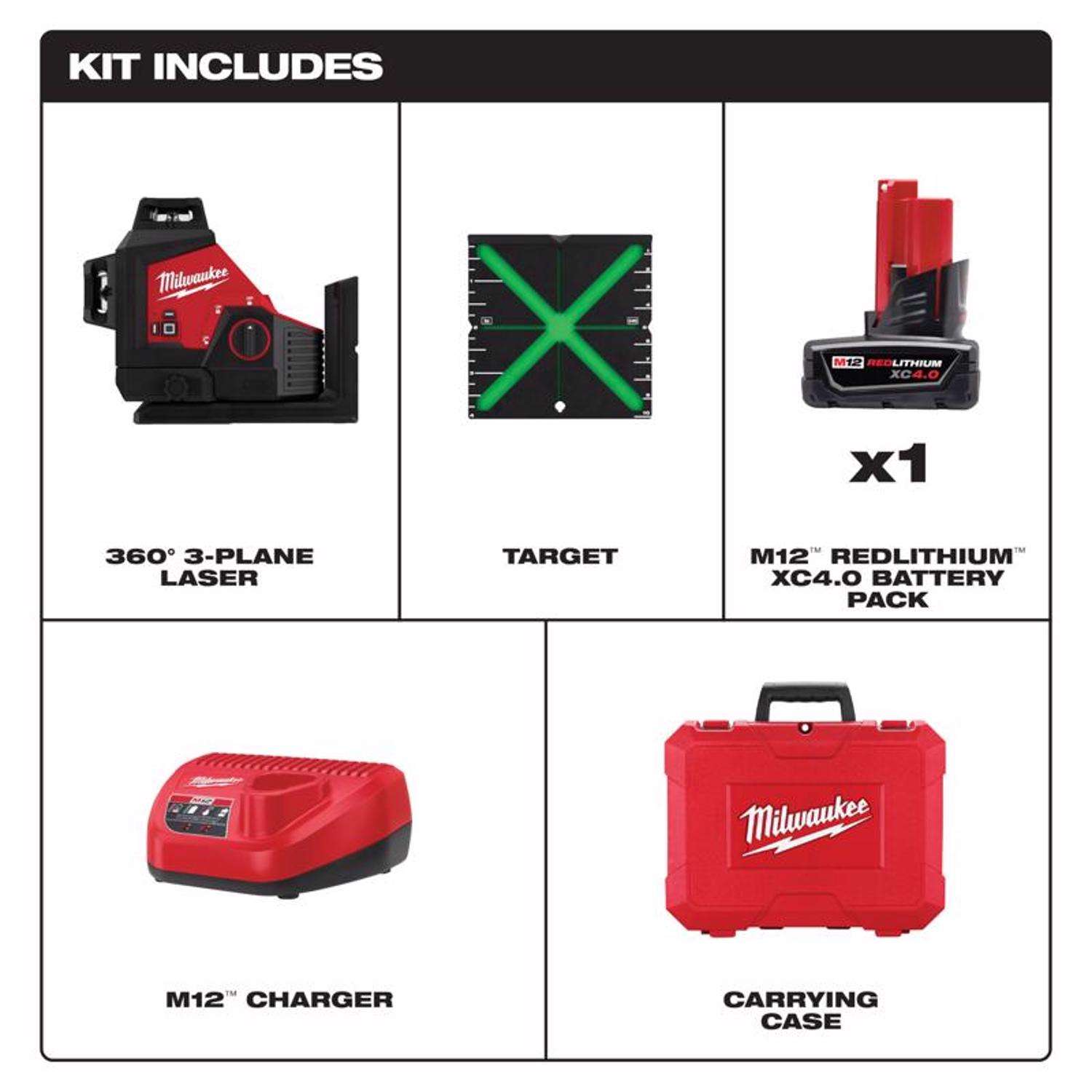 Milwaukee M12 3 beam Self Leveling Laser Level Kit 165 ft. 5 pc - Ace  Hardware