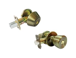 Faultless Tulip Antique Brass Entry Knob and Single Cylinder Deadbolt Right or Left Handed