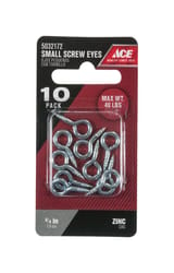Ace 7/64 in. D X 3/4 in. L Zinc-Plated Steel Screw Eye 40 lb. cap. 10 pk