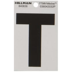 Hillman 3 in. Reflective Black Vinyl Self-Adhesive Letter T 1 pc