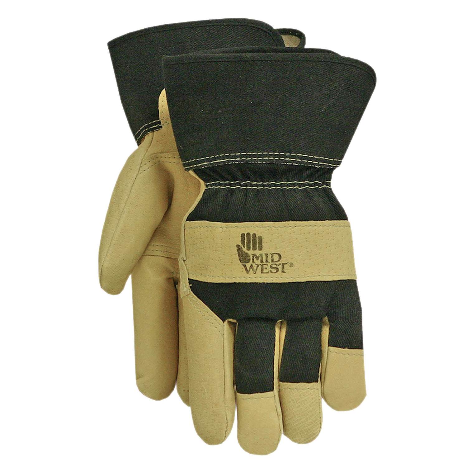 MidWest Quality Gloves L Genuine Leather Black/Yellow Gloves Ace Hardware