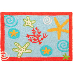 Jellybean 30 in. W X 20 in. L Multicolored Sanddollars and Coral Polyester Accent Rug