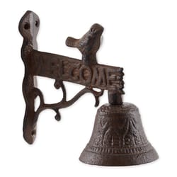 Zingz & Thingz Brown Cast Iron 5.75 in. H Welcome Sign with Bird Bell Wall Hanging Decor