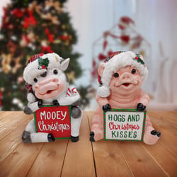 Alpine Multicolored Pig & Cow Santa Table Decor